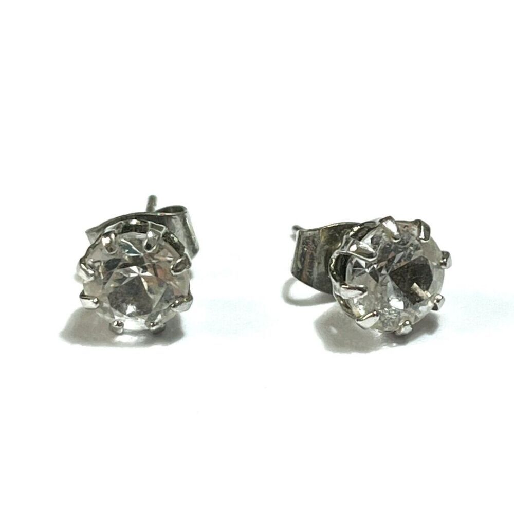 Vintage Rhinestone Stud Earrings Silver Tone 6.5mm Stones 9mm Post Prong Set